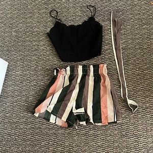 Multicolor stripes short with black top matching set from Shein size 14 years